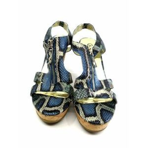 Carlos Santana‎ Pursuit Blue/Gray Faux Snakeskin Zip Front Platform Wedge 7 1/2M